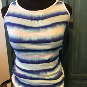 Blue and white striped girls shirt